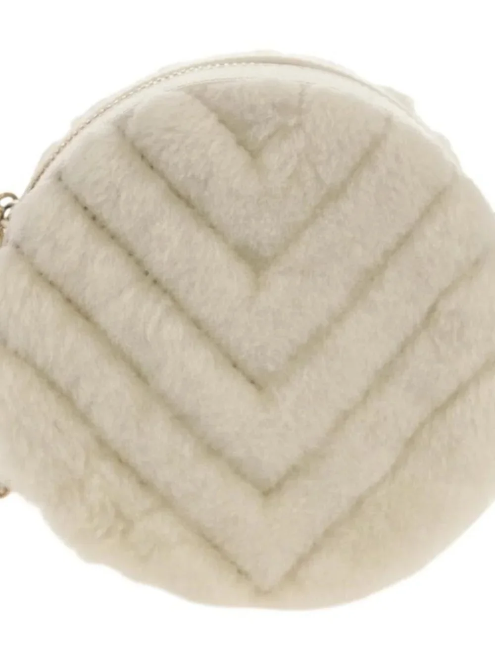 CHANEL V Stitch Chain Shoulder Bag Mouton White Gold CC Auth 148461AM